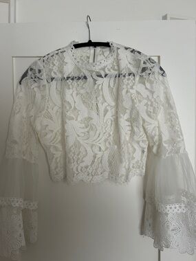 Bridal Lace Bell-Sleeve Crop Top - White